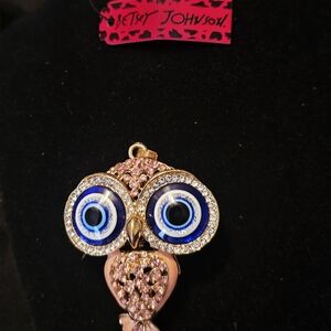 Betsey Johnson Pink and Blue Owl Pendant Necklace